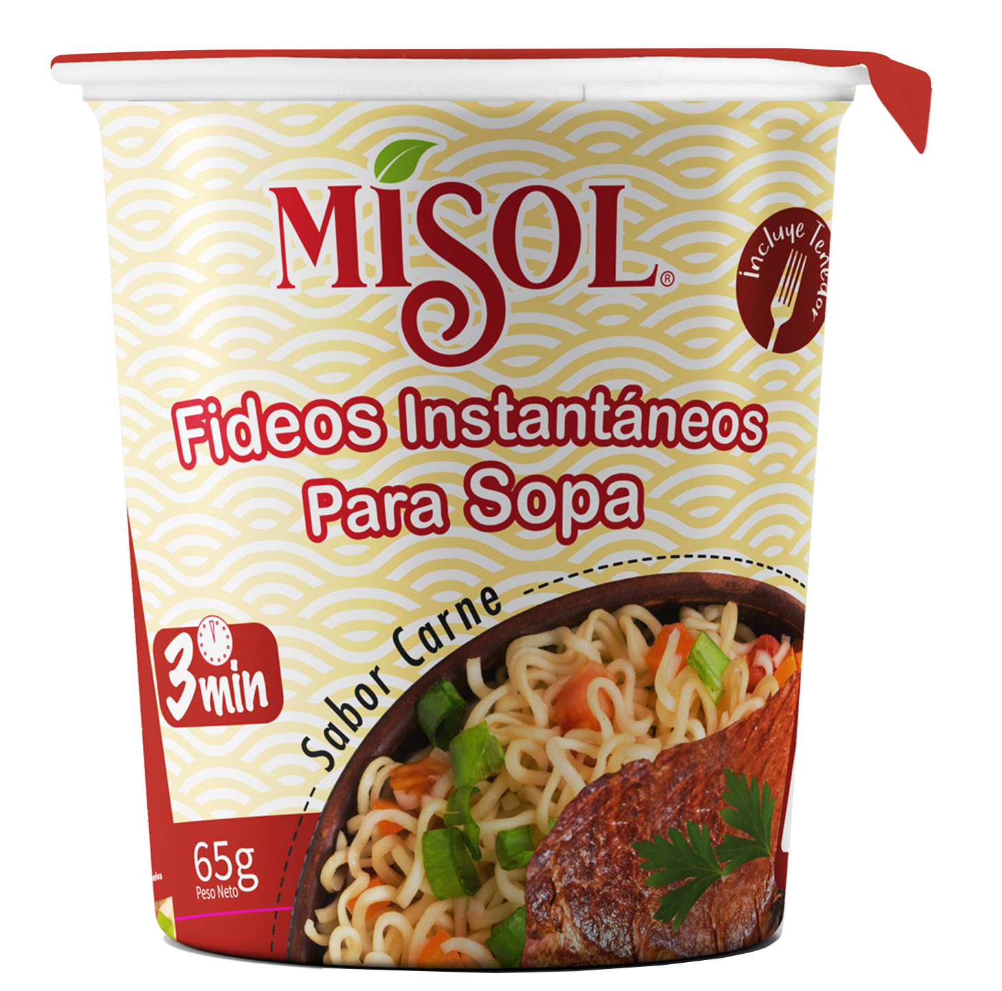 Fideos Sopa Instantánea Sabor Carne Misol 65g — Caja 12 unidades
